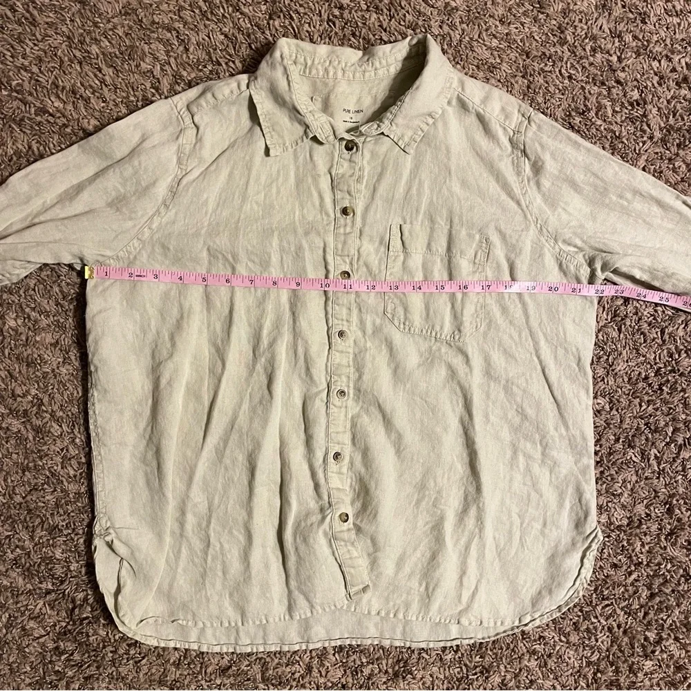 M&S Pure Linen Womens 12 100% Flax Beige Casual Button Down Shirt Boho Coastal